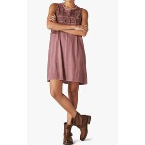 Lucky Brand Women's Sleeveless Embroidered Knit Mini Dress Size Large Plum